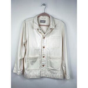 Everlane Denim Chore Jacket Cream Bone Neutral Button Front Utility Size Large